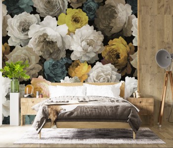 Yağlı Boya Efektli Büyük Ölçekli Dramatik Çiçekli Duvar Kağıdı