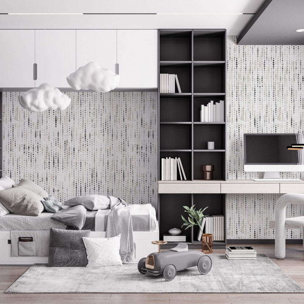 Beton Dokulu ve Dikey Nokta Desenli Degrade Duvar Kağıdı