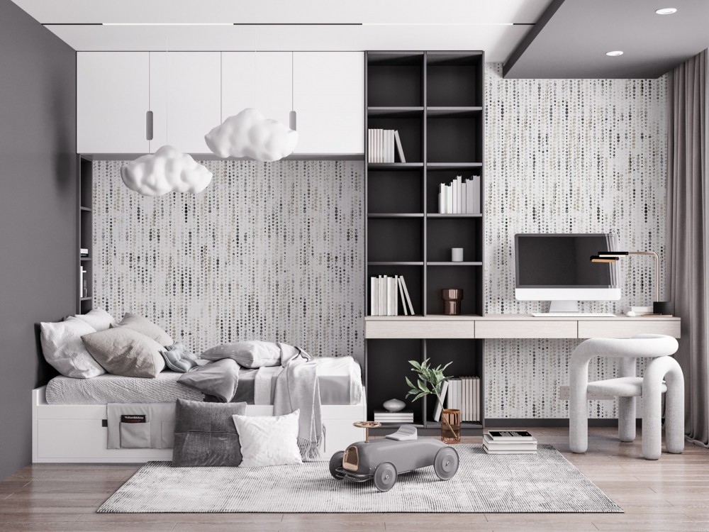 Beton Dokulu ve Dikey Nokta Desenli Degrade Duvar Kağıdı