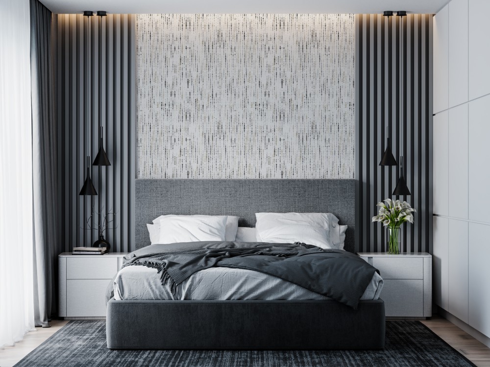 Beton Dokulu ve Dikey Nokta Desenli Degrade Duvar Kağıdı