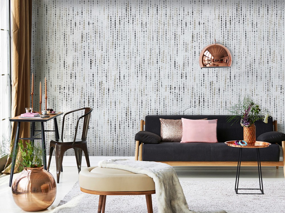 Beton Dokulu ve Dikey Nokta Desenli Degrade Duvar Kağıdı