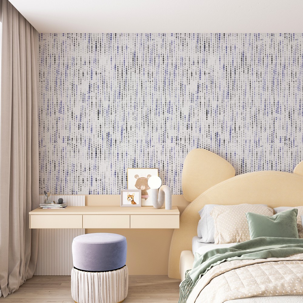 Pastel Mavi-Lila Tonlu Dikey Nokta Desenli Çocuk ve Genç Odası Duvar Kağıdı