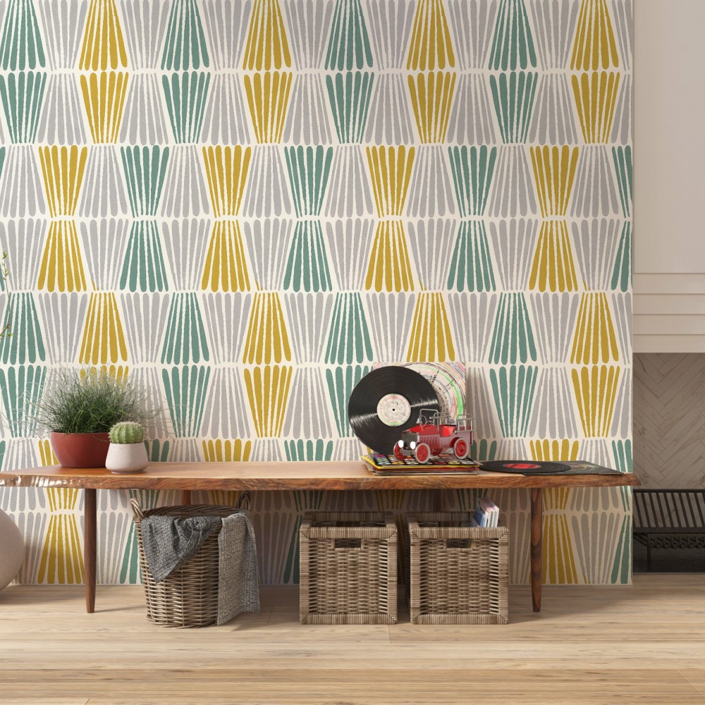 Soyut Çizgisel Formlu ve Pastel Tonlu Dinamik Duvar Kağıdı