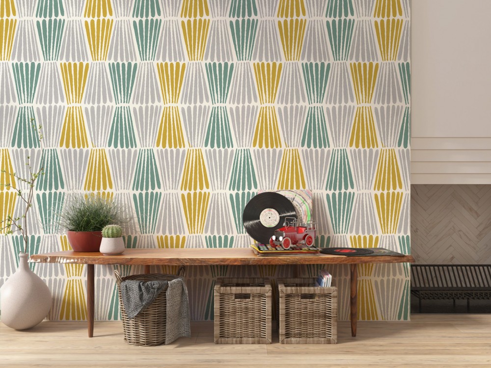 Soyut Çizgisel Formlu ve Pastel Tonlu Dinamik Duvar Kağıdı