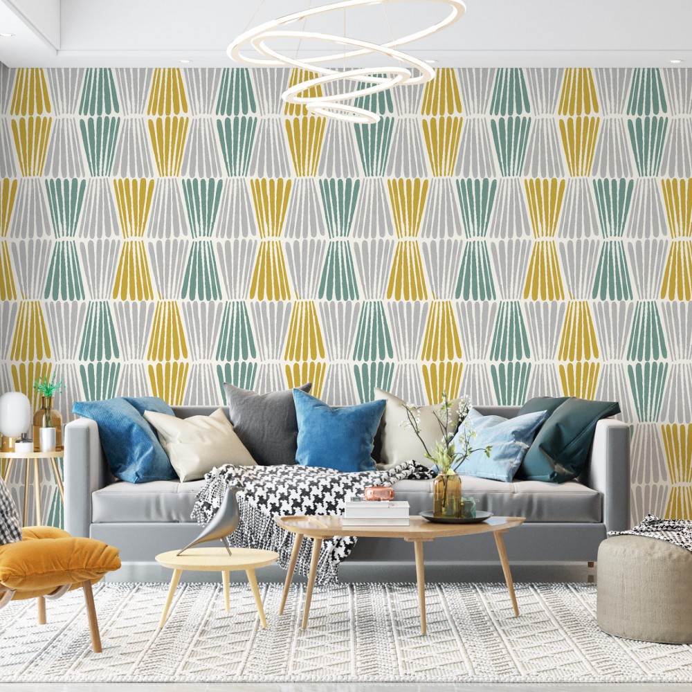 Soyut Çizgisel Formlu ve Pastel Tonlu Dinamik Duvar Kağıdı