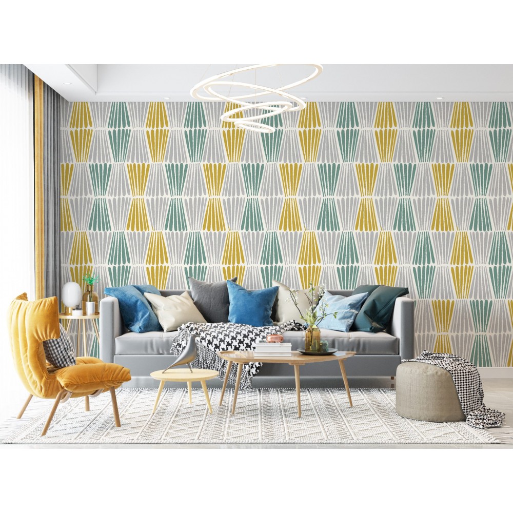 Soyut Çizgisel Formlu ve Pastel Tonlu Dinamik Duvar Kağıdı