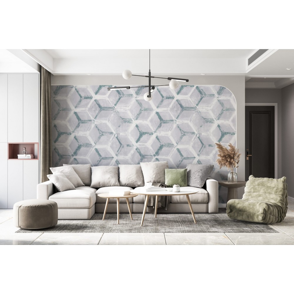 Minimalist İskandinav Stil Üç Boyutlu Altıgen Formlu ve Gri Tonlu Duvar Kağıdı