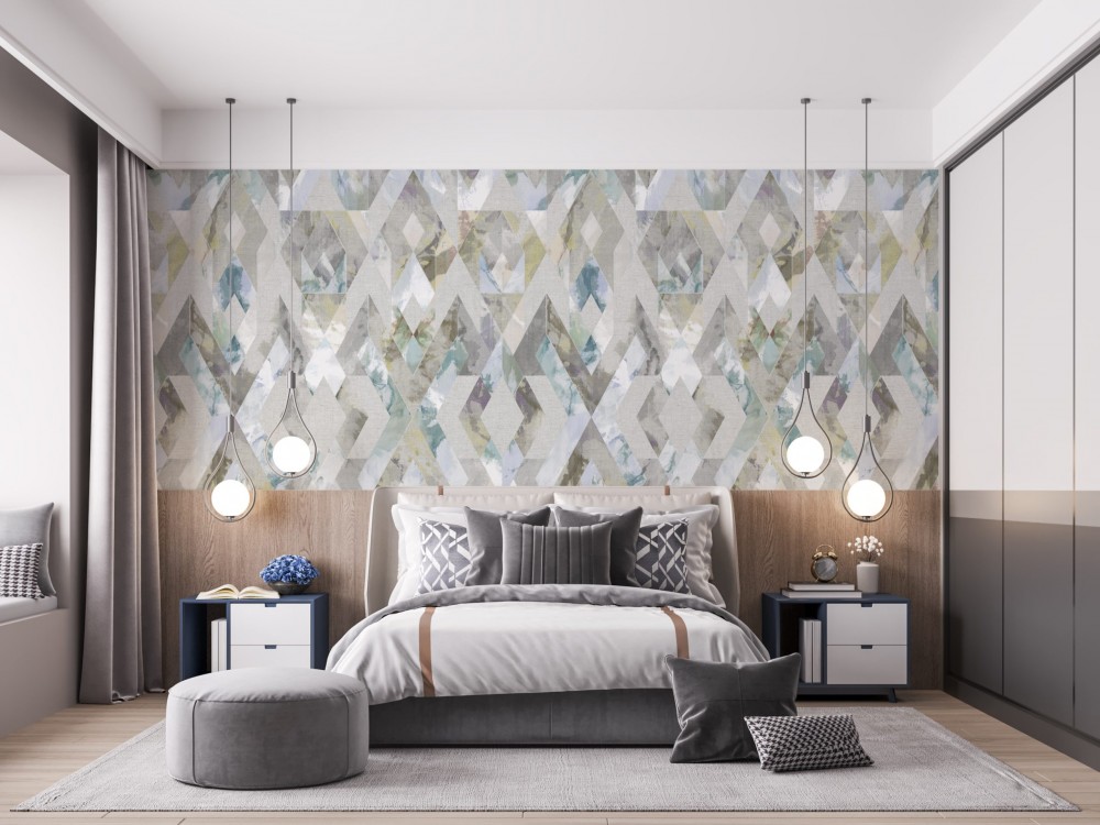 Geometrik Seri: Suluboya Efektli Elmas Desenli ve Pastel Tonlu Duvar Kağıdı
