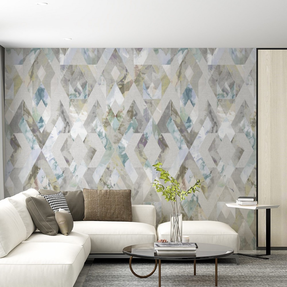 Geometrik Seri: Suluboya Efektli Elmas Desenli ve Pastel Tonlu Duvar Kağıdı