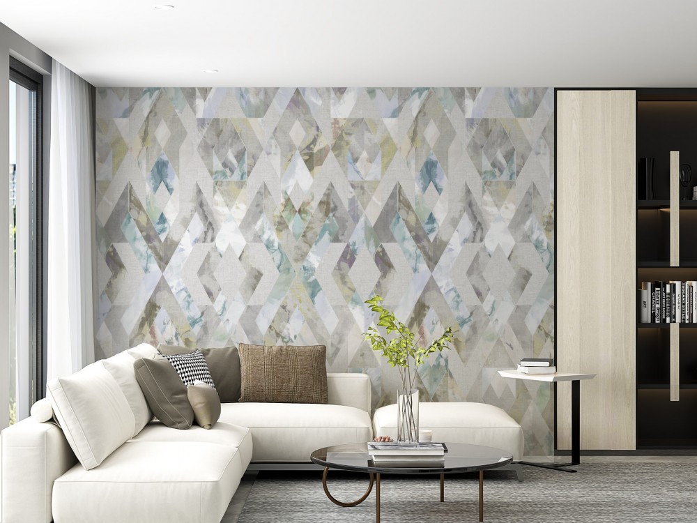 Geometrik Seri: Suluboya Efektli Elmas Desenli ve Pastel Tonlu Duvar Kağıdı