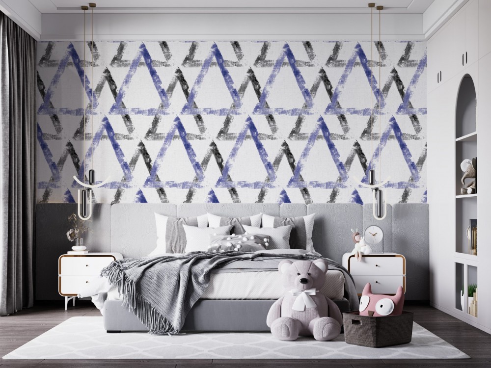 Soyut Fırça Darbeli Geometrik Üçgen Desenli Duvar Kağıdı
