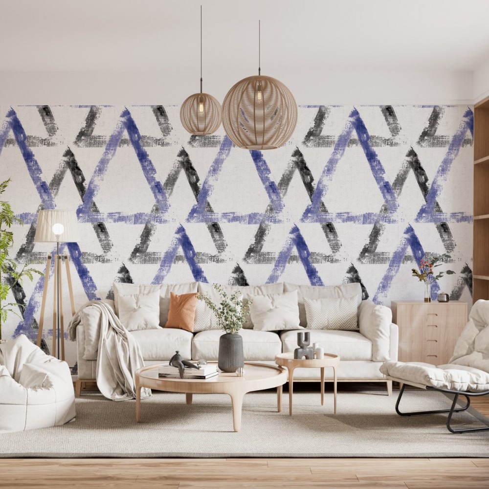 Soyut Fırça Darbeli Geometrik Üçgen Desenli Duvar Kağıdı