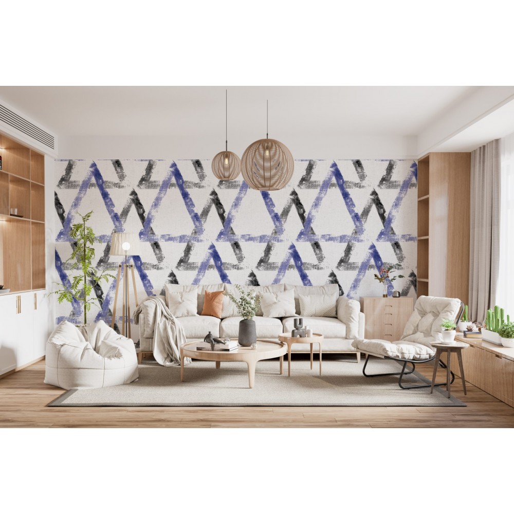 Soyut Fırça Darbeli Geometrik Üçgen Desenli Duvar Kağıdı