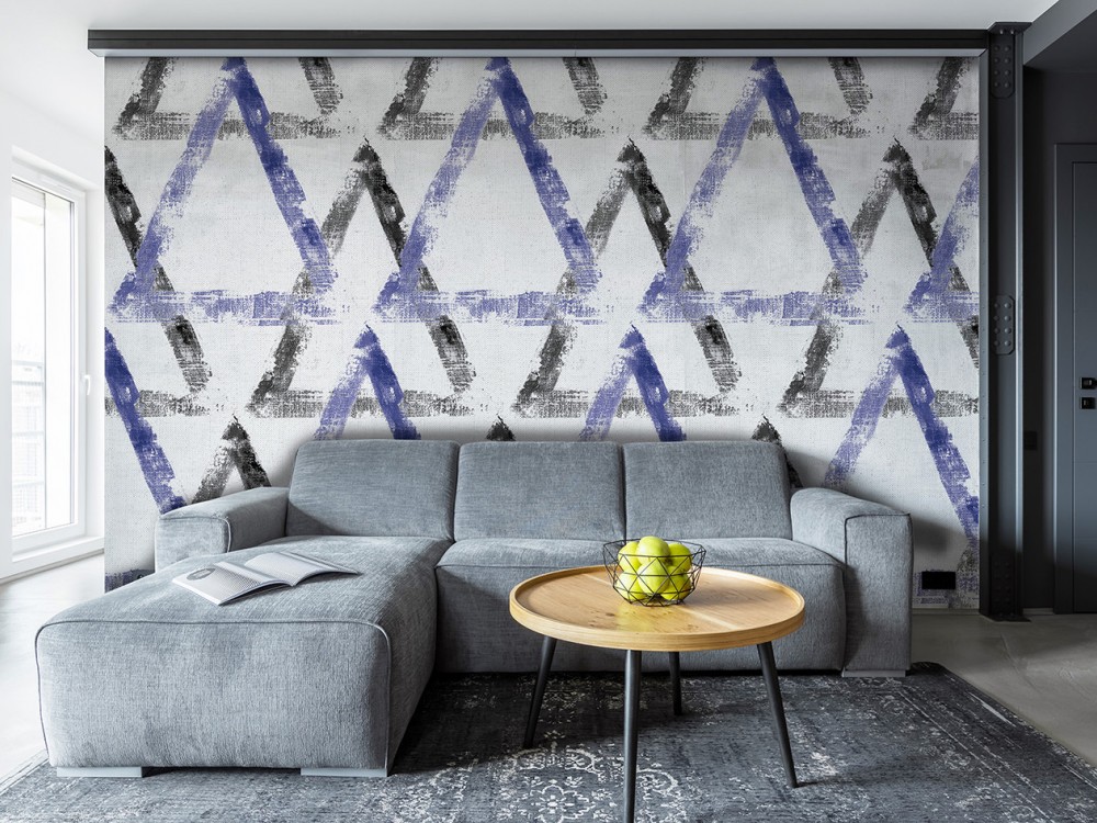 Soyut Fırça Darbeli Geometrik Üçgen Desenli Duvar Kağıdı