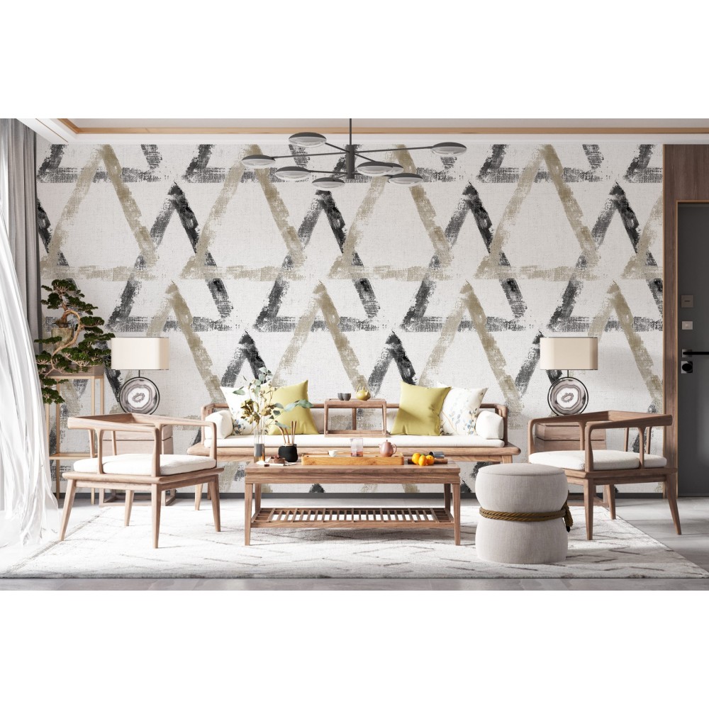 El Çizimi Fırça Darbeli Geometrik Üçgen Desenli Vizon Duvar Kağıdı