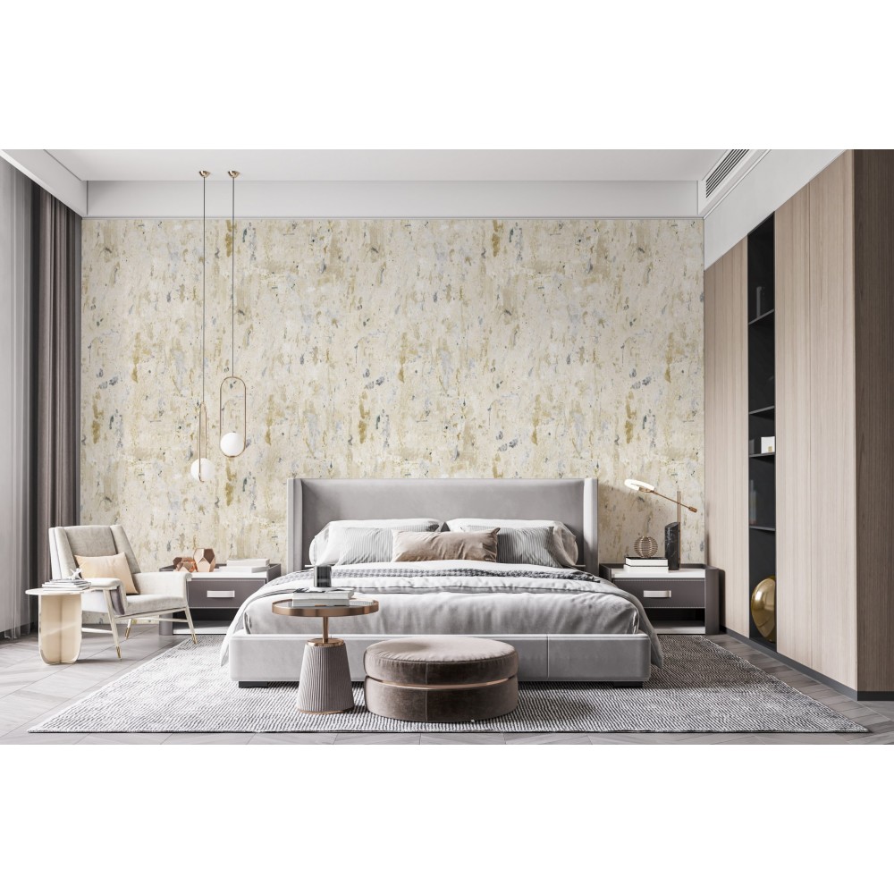 Eskitme Sıva Dokulu ve Bej-Altın Yansımalı Duvar Kağıdı