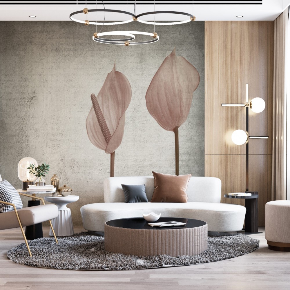 Modern Minimalist Antoryum Çiçekleri Tasarım Duvar Kağıdı