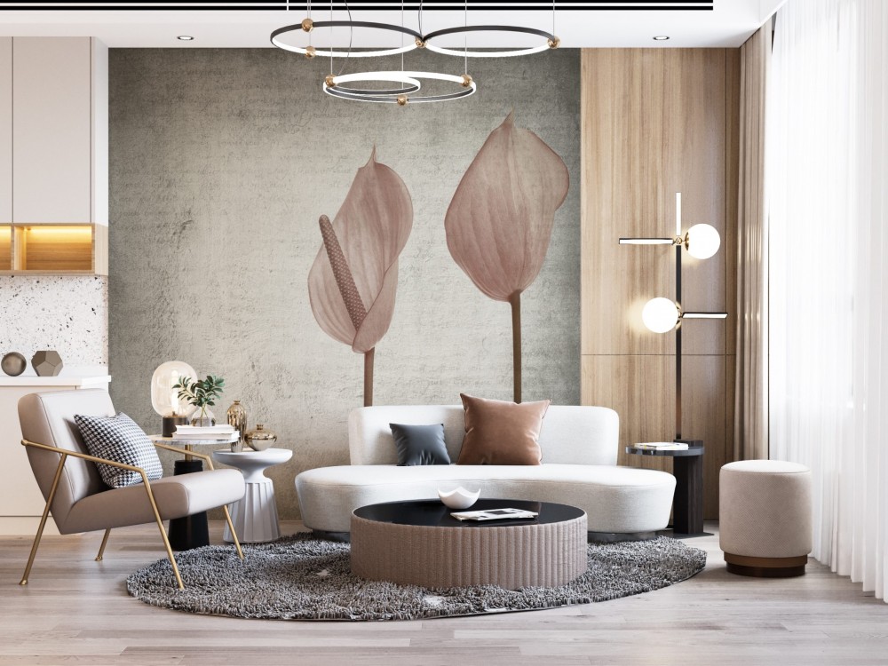 Modern Minimalist Antoryum Çiçekleri Tasarım Duvar Kağıdı