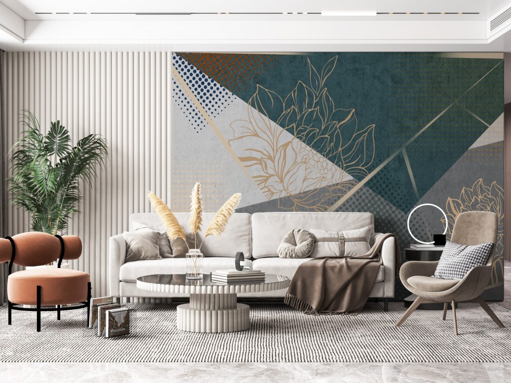 Antrasit ve Petrol Mavisi Geçişli Sanatsal Soyut Duvar Kağıdı