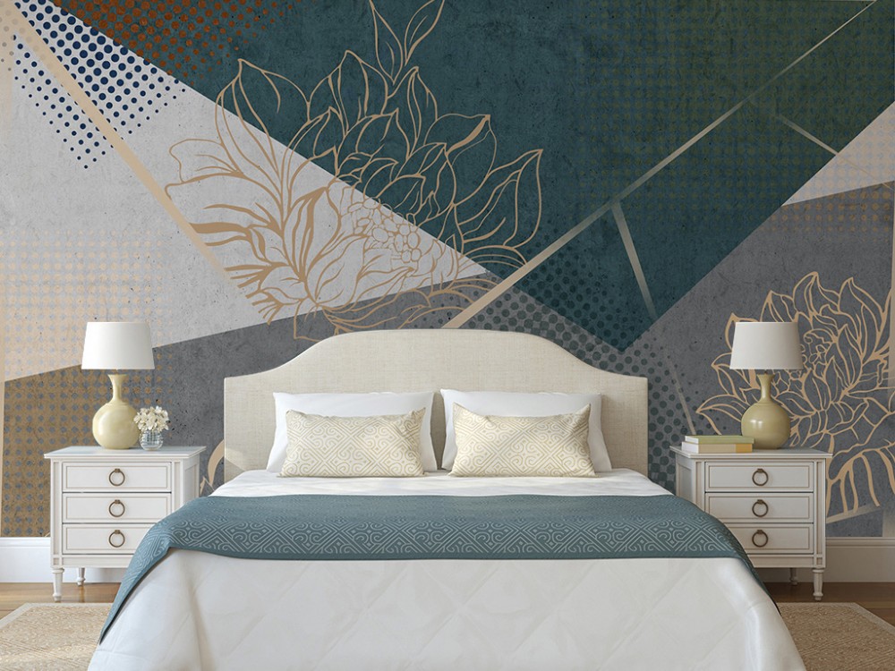 Antrasit ve Petrol Mavisi Geçişli Sanatsal Soyut Duvar Kağıdı