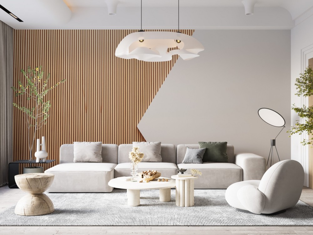 Ahşap Çıta Görünümlü ve Geometrik Bölmeli Modern Duvar Kağıdı