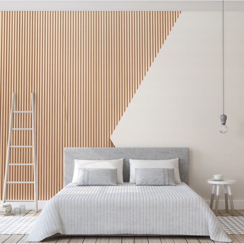 Ahşap Çıta Görünümlü ve Geometrik Bölmeli Modern Duvar Kağıdı