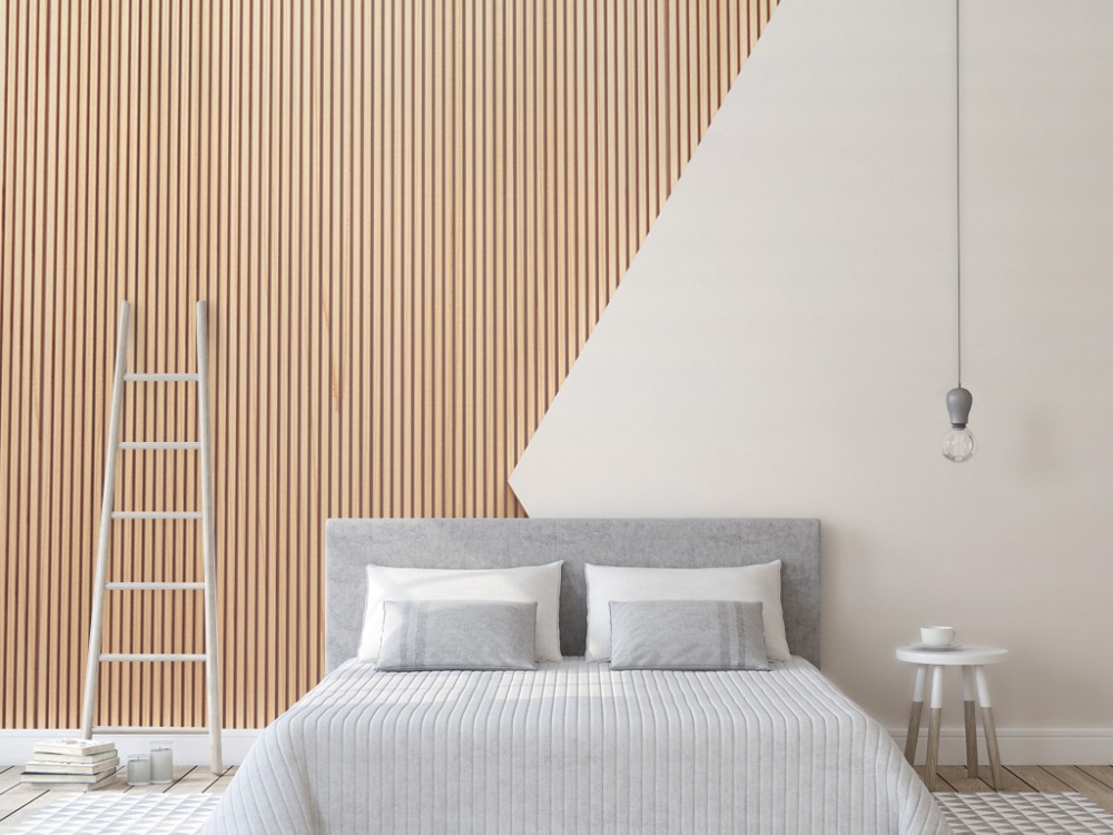 Ahşap Çıta Görünümlü ve Geometrik Bölmeli Modern Duvar Kağıdı