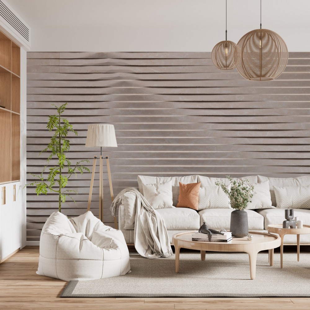 Yatay Dalgalı Beton Dokulu ve Vizon Tonlu Modern Duvar Kağıdı