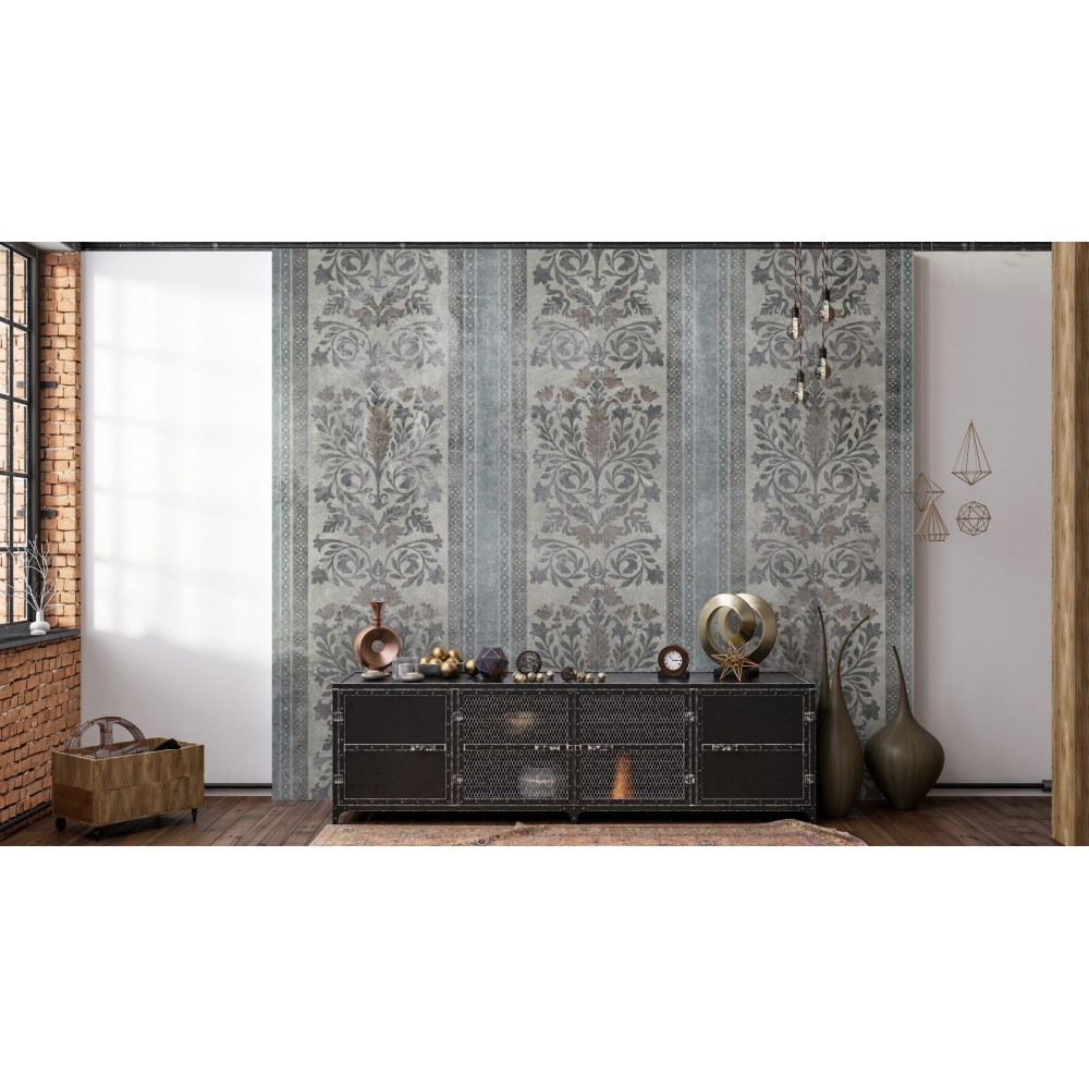 Dikey Çizgili Barok Desenli ve Eskitme Dokulu Duvar Kağıdı