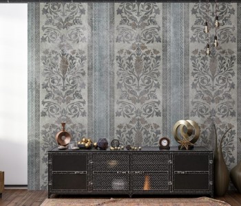 Dikey Çizgili Barok Desenli ve Eskitme Dokulu Duvar Kağıdı