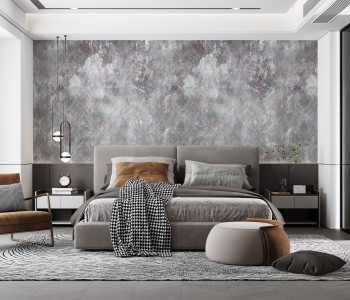 Antrasit Eskitme Beton Dokulu Klasik Motifli Duvar Kağıdı