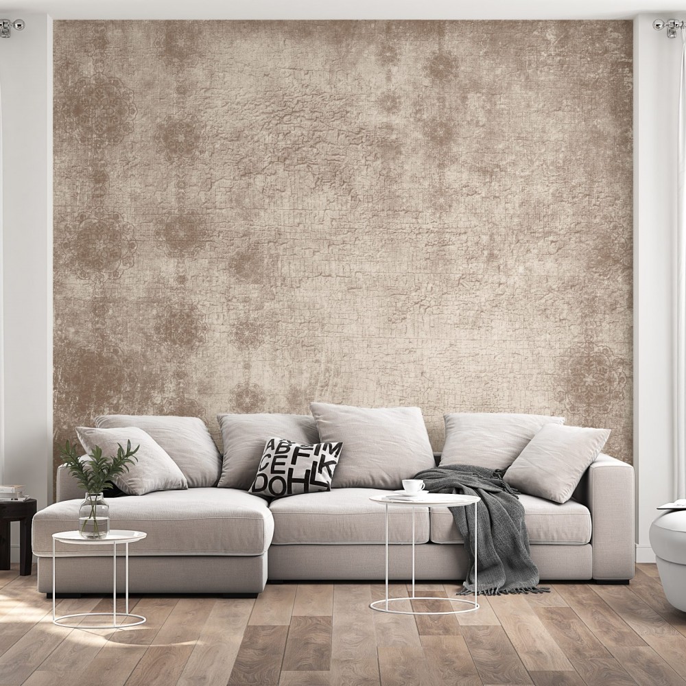 Toprak Tonlu Eskitme Dokulu ve Klasik Motifli Duvar Kağıdı