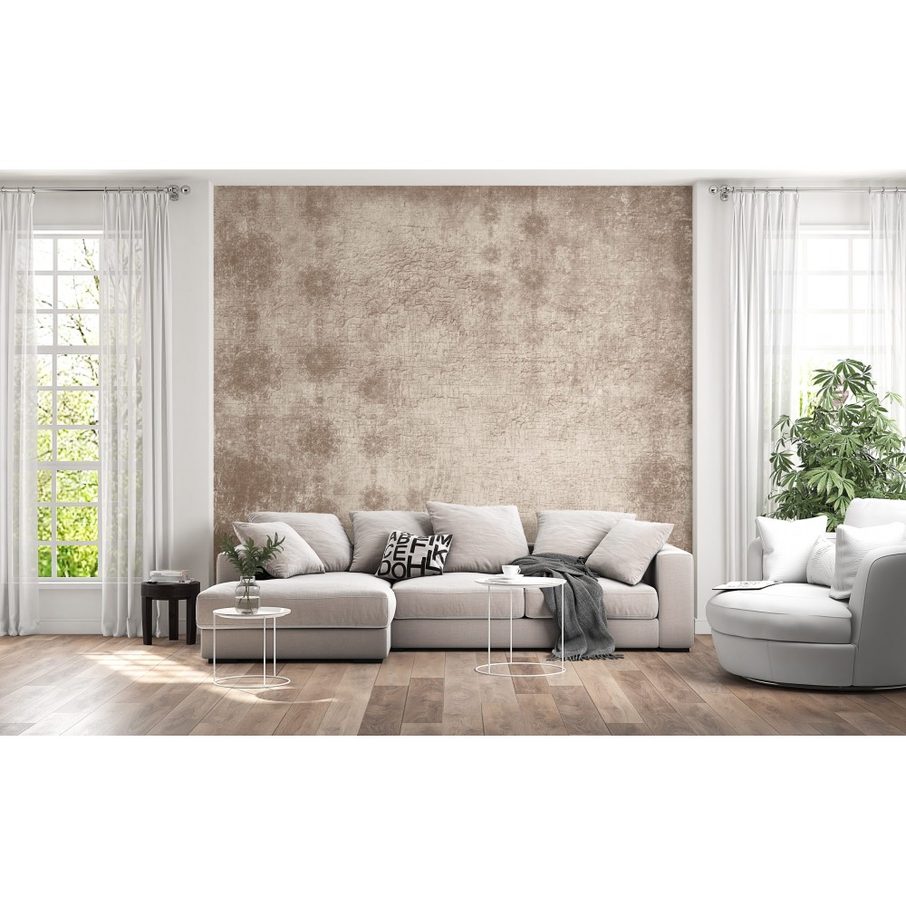 Toprak Tonlu Eskitme Dokulu ve Klasik Motifli Duvar Kağıdı