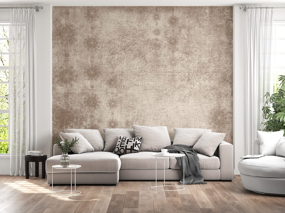 Toprak Tonlu Eskitme Dokulu ve Klasik Motifli Duvar Kağıdı