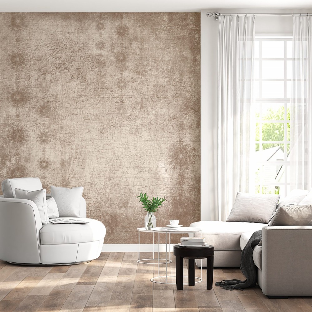 Toprak Tonlu Eskitme Dokulu ve Klasik Motifli Duvar Kağıdı