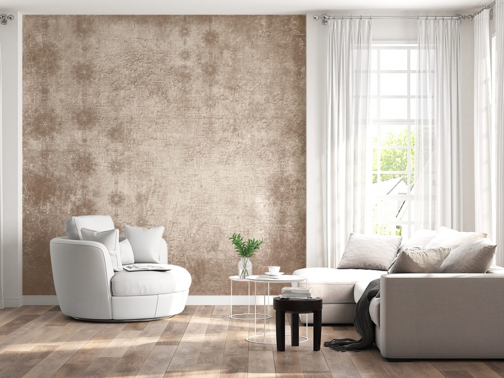 Toprak Tonlu Eskitme Dokulu ve Klasik Motifli Duvar Kağıdı