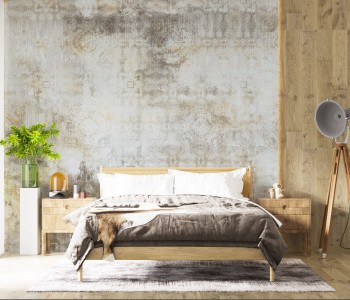 Bej ve Vizon Beton Eskitme Dokulu Klasik Motifli Duvar Kağıdı