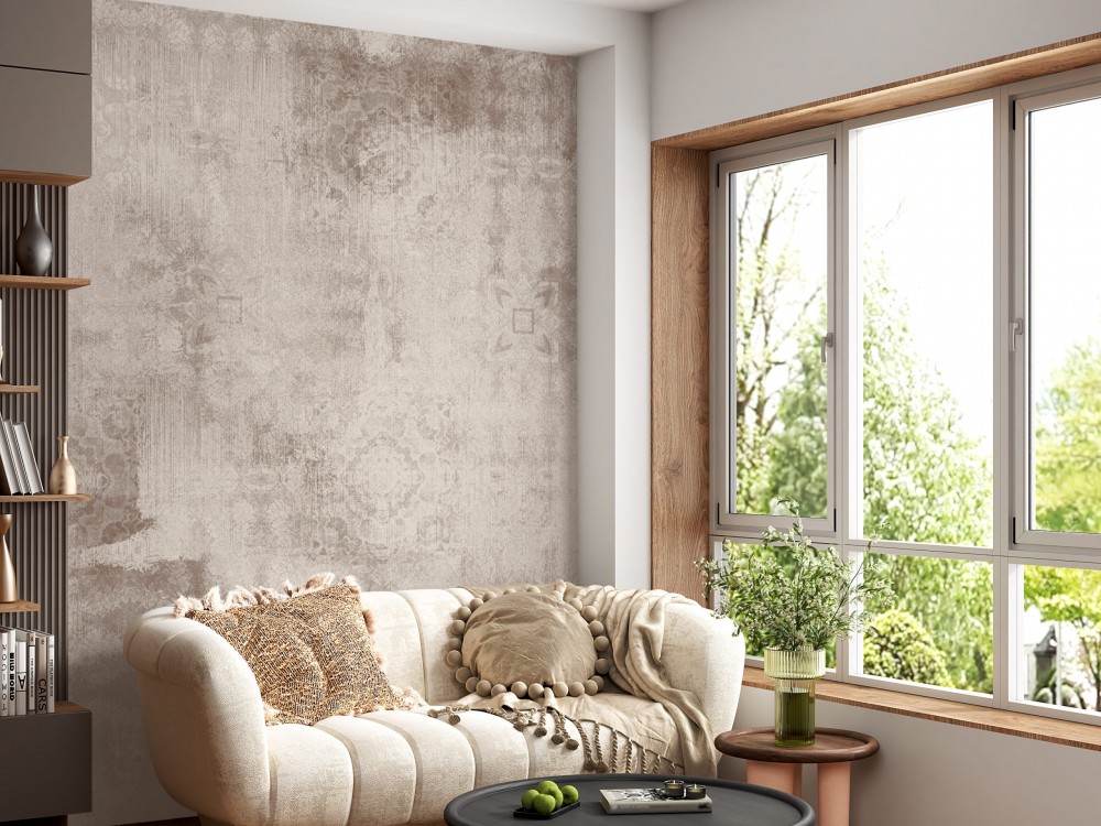 Vizon Beton Eskitme Dokulu ve Klasik Motifli Duvar Kağıdı