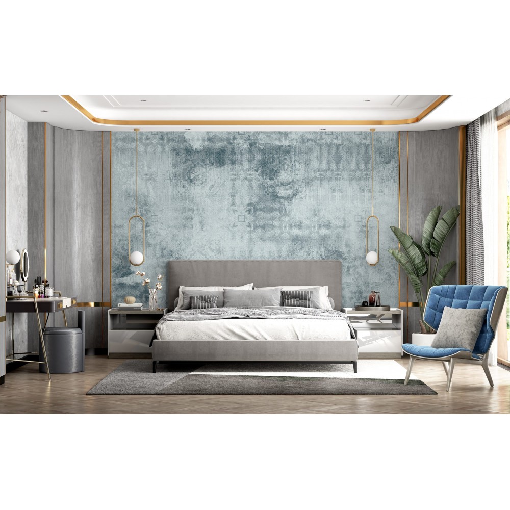 Turkuaz Zemin Üzerine Belli Belirsiz Damask Desenli Duvar Kağıdı