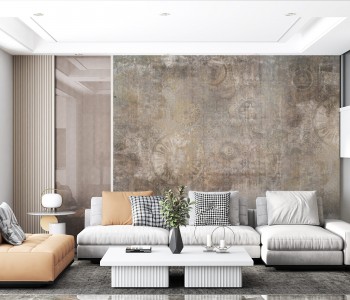 Beton Eskitme Zemin Üzerine Altın Çark Desenli Duvar Kağıdı