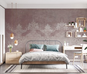 Gül Kurusu Zemin Üzerine Dantel Motifli Vintage Duvar Kağıdı