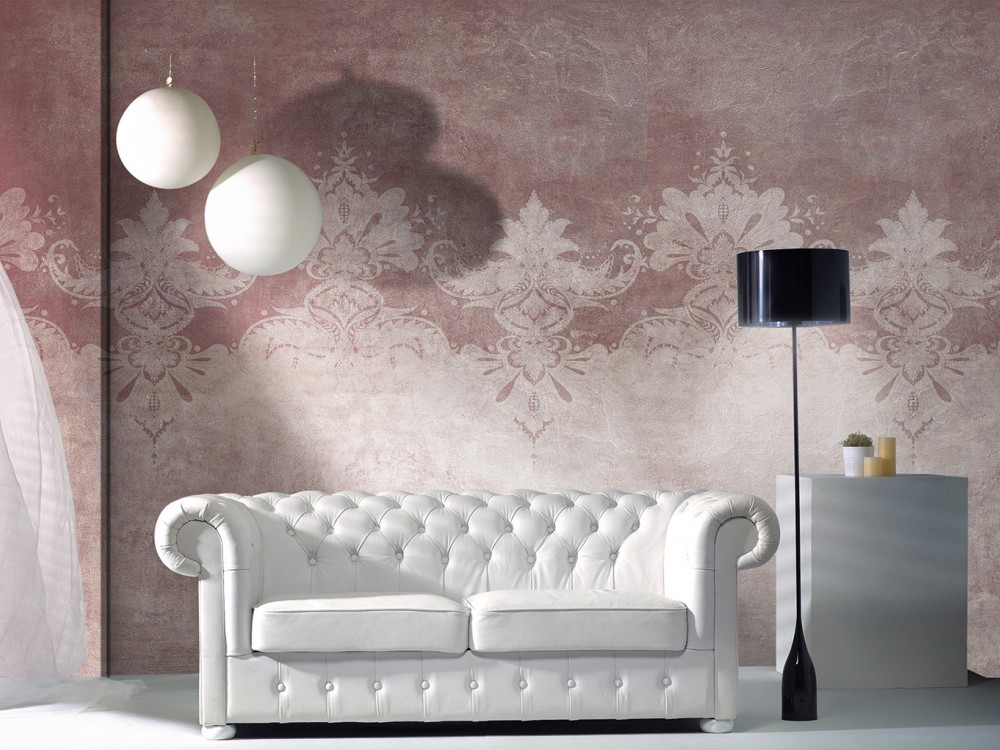 Gül Kurusu Zemin Üzerine Dantel Motifli Vintage Duvar Kağıdı