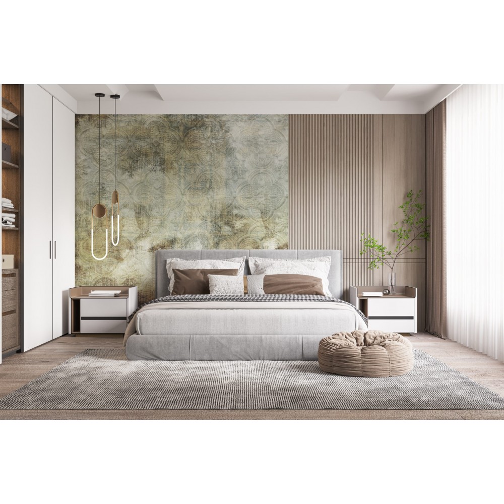 Eskitme Dokulu Klasik Çini Motifli Duvar Kağıdı