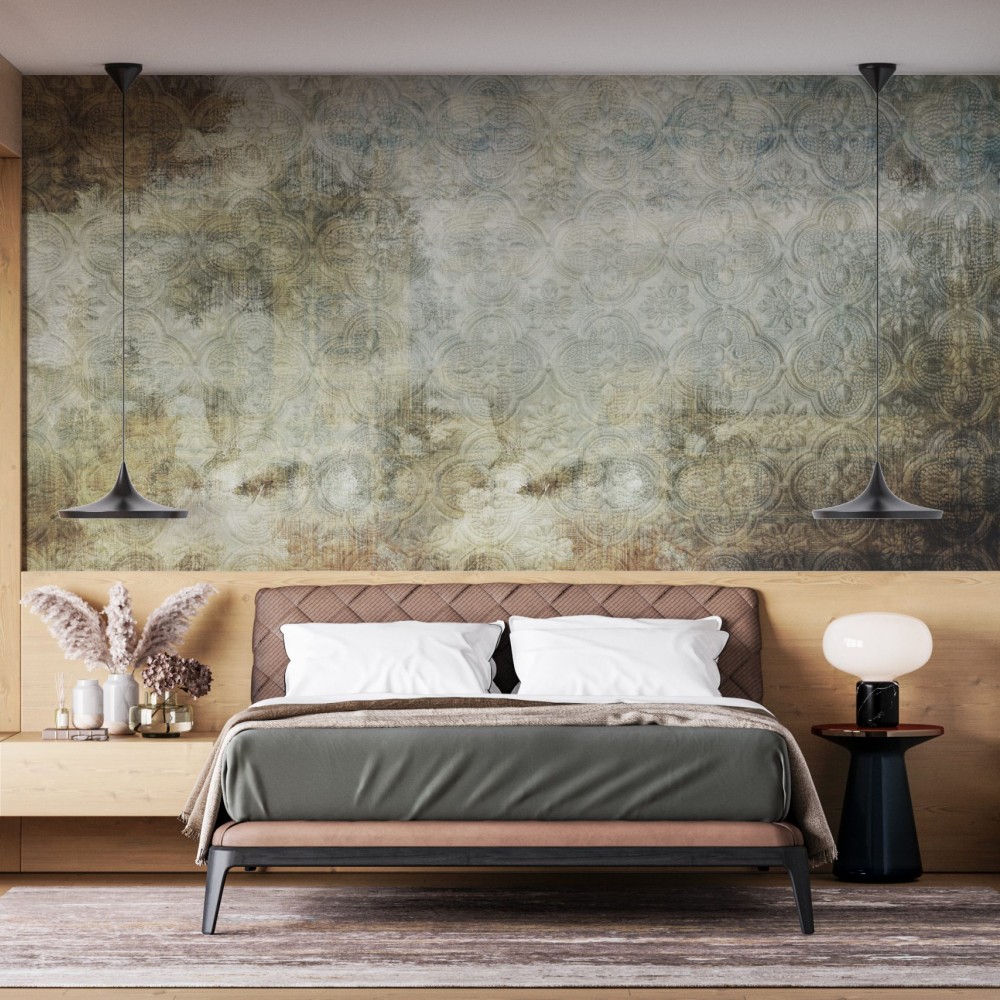 Eskitme Dokulu Klasik Çini Motifli Duvar Kağıdı