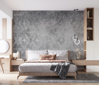 Antrasit Eskitme Zemin Üzerine Damask Desenli Duvar Kağıdı