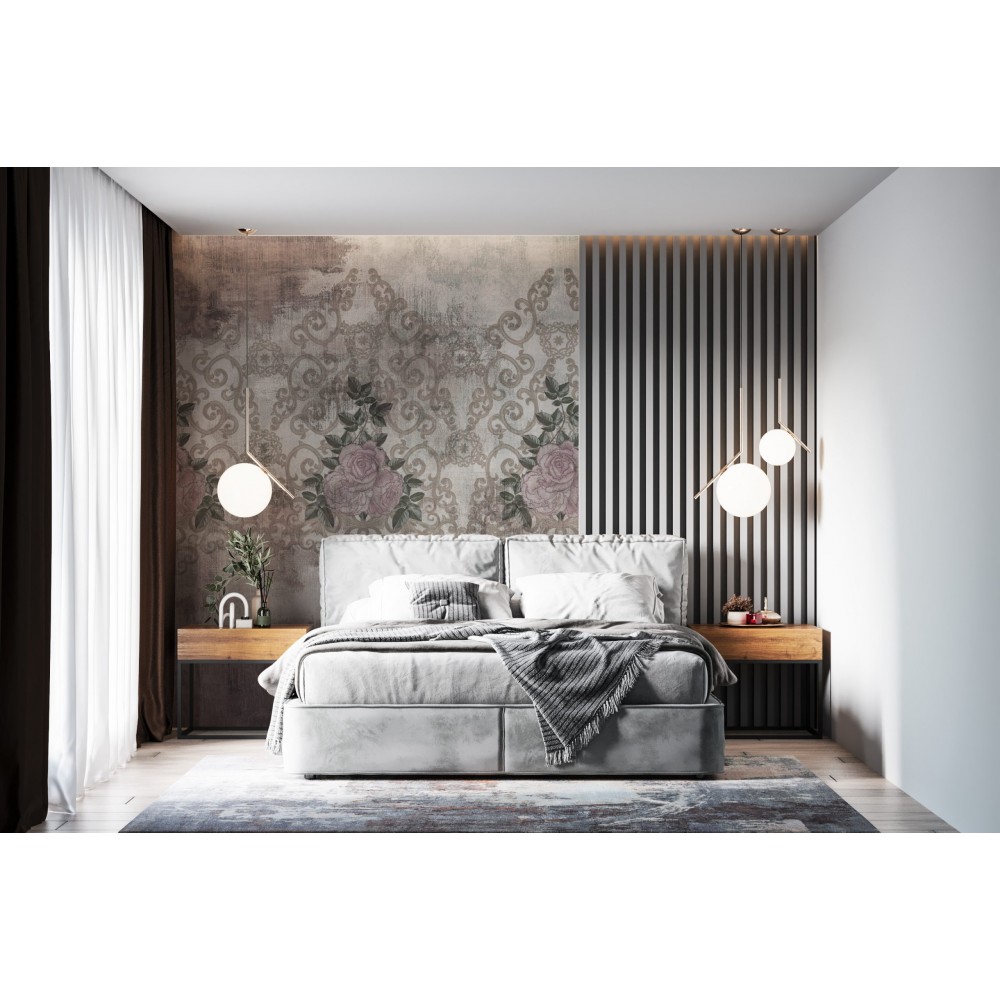 Eskitme Dokulu Barok Gül Desenli Duvar Kağıdı