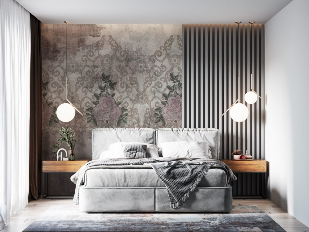 Eskitme Dokulu Barok Gül Desenli Duvar Kağıdı