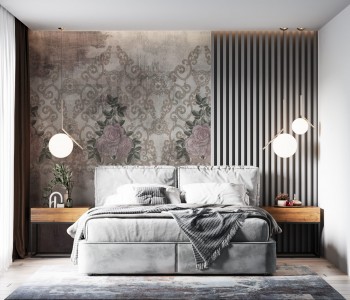 Eskitme Dokulu Barok Gül Desenli Duvar Kağıdı